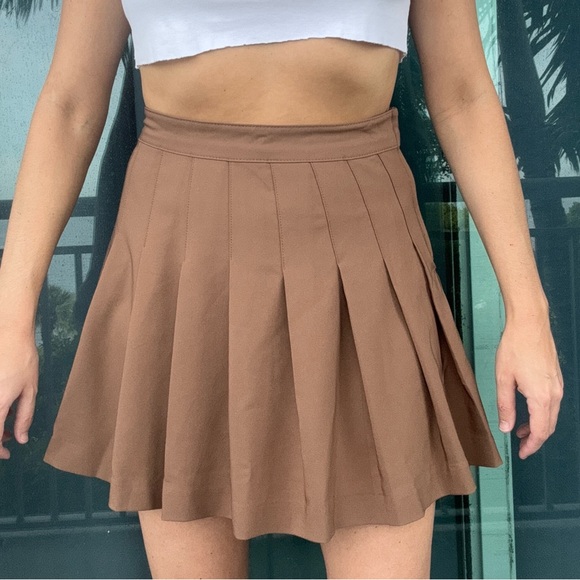 Brown Pleated Mini Skirt M - Picture 1 of 7